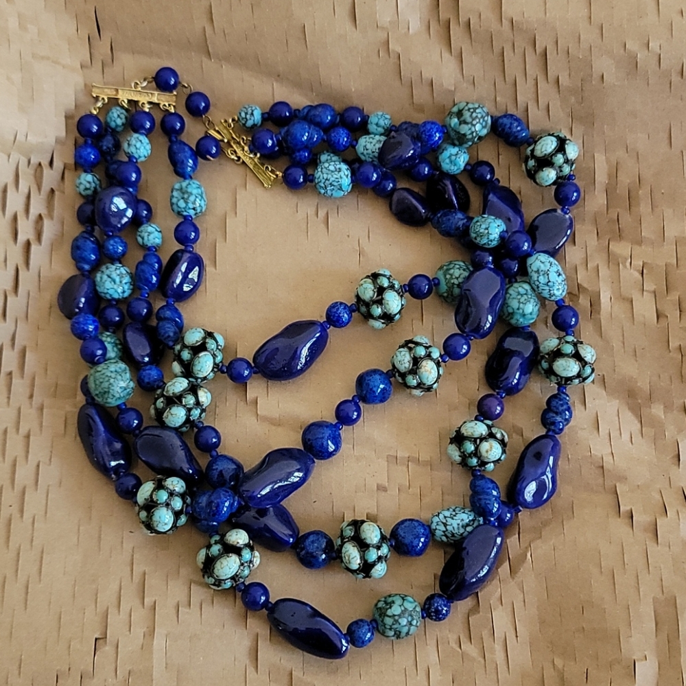 Vintage Blue and Turquoise 4 strand necklace
